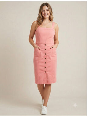 GAP Pink Button-Front Midi Denim Dress Size 10